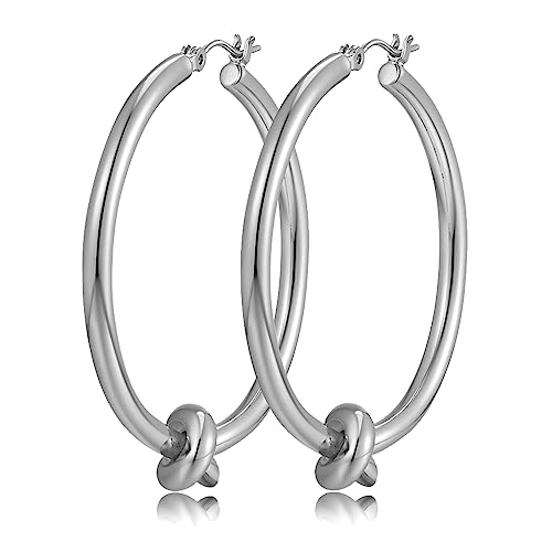 Large Gold Knot Hoop Earrings for Women 18K Gold Hoop Earrings Statement Lightweight Hoops Trendy Gold Hoops Earrings Jewelry - color: B-Big Hoop Earrings-Silver