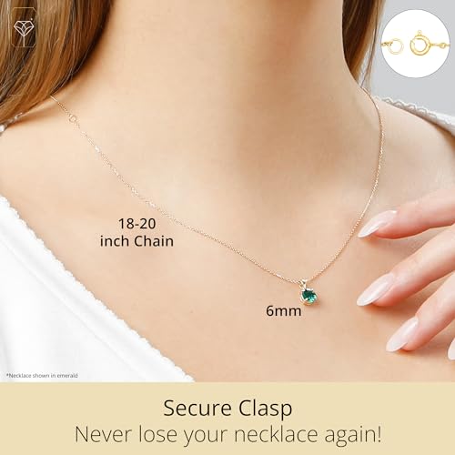 MAX + STONE 14k White or Yellow Gold Gemstone Round Pendant Necklace for Women 6mm Solitaire Birthstone with 18 Inch Cable Chain - color: Created Blue Sapphire