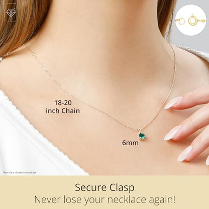 MAX + STONE 14k White or Yellow Gold Gemstone Round Pendant Necklace for Women 6mm Solitaire Birthstone with 18 Inch Cable Chain - color: Created Opal