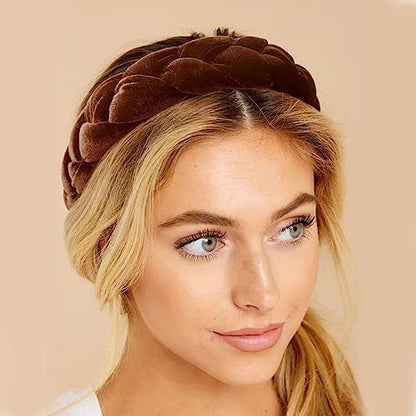 DRESHOW Braided Headbands for Women Velvet Hair Hoop Elastic Criss Cross Hair Bands Accessories - color: 01 Pc Velvet Braided: Brown