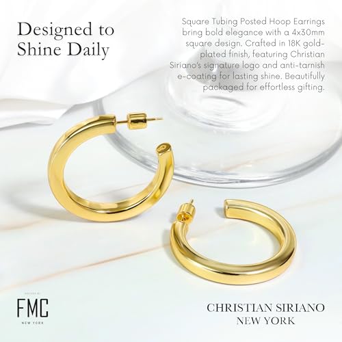 18K Gold Plated Sterling Silver Earrings for Women – Pure & Polished, Twist, Square, Hinged Tube, Abstract & Heart Shape Hoops – Lightweight, Hypoallergenic, Non-Tarnish Jewelry (Sizes: 3x35mm-46x30mm) - color: Gold, size: Square Tubing Hoop (4x40mm)