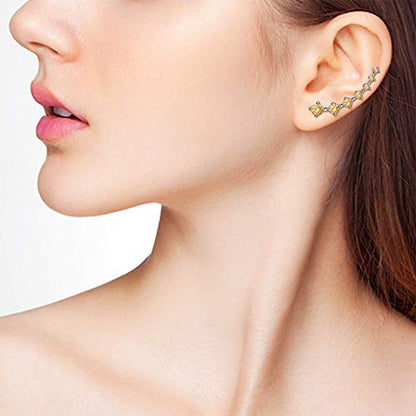 CZ Stud Earrings 925 Sterling Silver 18K Gold Plated Round Cubic Zirconia Hypoallergenic Set - color: Yellow