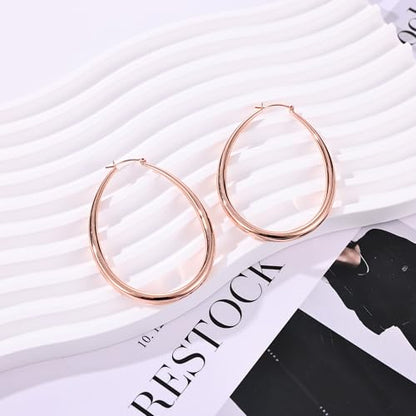 Gacimy Chunky Hoop Earrings for Women, 14K Gold Plated Oval Hoop Earrings with 925 Sterling Silver Post - color: Rose Gold, size: 60mm