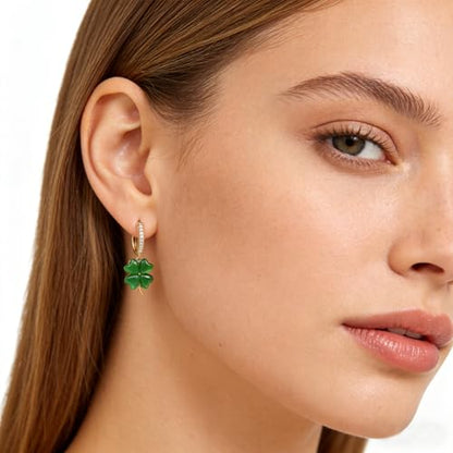 Sonateomber Christmas Tree Dangle Small Gold Hoop Earrings for Women, Cute Sparkly CZ Rhinestone Maple Clover Leaf Drop Earings Thanksgiving Holiday Accessories Fashion Jewelry Gift - color: Clover