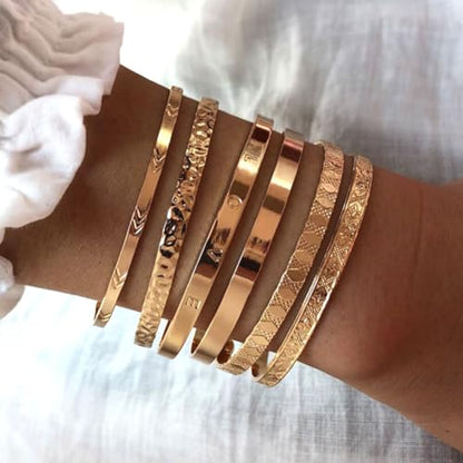 CHICUTIE Gold Bangles Bracelets For Women, 14k Gold Plated Stackable Open Cuff Bracelet Set Charms Trendy Lightweight Elegance Minimalist Textured Boho Jewelry Gift for Women - style: Gold 1