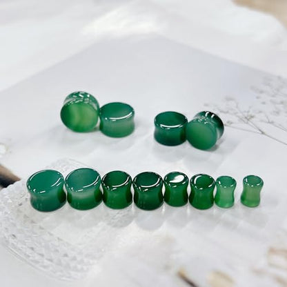 Green Agate Ear Plugs Double Flared Expander Earrings for Women Men 1 Pair Natural Solid Stone Saddle Ears Stretching Tunnels Gauges Stretcher Lobe Earring Body Piercing Jewelry Size 2g to 5/8'' - size: 1/2"(12mm)