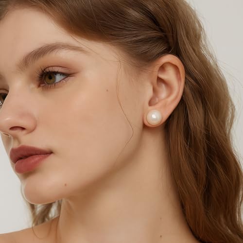 Simulated Pearl Stud Earrings for Women | S925 Sterling Silver Posts, Hypoallergenic Lightweight Classic Elegant Pearl Jewelry Gift, 8/10/12/14mm - color: Pink, size: 14mm