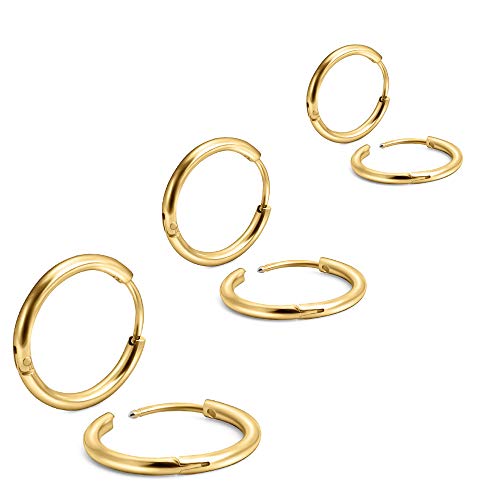 EACHLP Tiny Hoop Earrings 18K Real Gold Plating Surgical Steel Unisex - style: 6/8/10 Gold