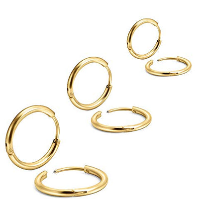 EACHLP Tiny Hoop Earrings 18K Real Gold Plating Surgical Steel Unisex - style: 6/8/10 Gold