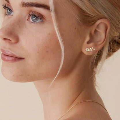 Star 14K Gold Plated Ear Cuff Earrings for Women Non Piercing, Dainty Silver Plated Clip on Cartilage Ear Cuff Non Pierced Trendy CZ Northstar Starburst Sparkling Climber Clawer Earring Jewelry - style: Flower Cluster-2
