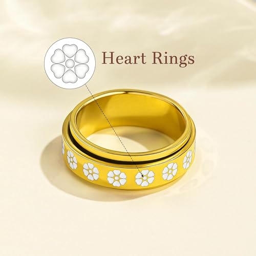 Fidget Anxiety Rings for Women 14K Gold Silver Plated Spinner Band Ring 8mm Thick Stainless Steel Statement Rings Jewelry Gifts Size 6-10 - color: Gold-Heart