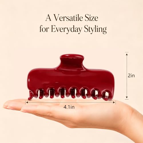 Ivyu 4-Inch Large Rounded Rectangle Hair Claw Clip for Women, Strong Hold | Smooth rounded teeth and a strong spring provide a secure hold for full updos on fine to medium hair. - color: Red