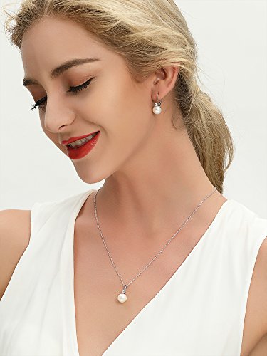 925 Sterling Silver Freshwater Cultured Pearl Pendant Necklace JO WISDOM Jewelry for Women,Girls - color: 10mm,White Pearl