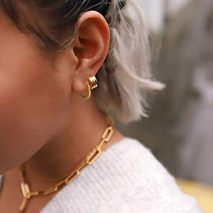 LOYATA Gold Huggie Hoop Earrings 14K Gold Plated Dainty Small Simple Hypoallergenic Jewelry Gift for Women - style: Beaded Half-1