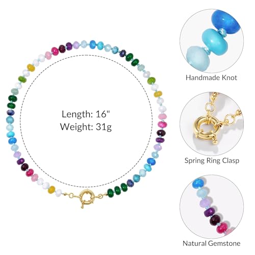 KissYan Beaded Gemstone Necklaces for Women | Colorful Bead Natural Stone Choker with 14K Gold Plated Spring Ring Clasp, Handmade Knot Jewelry for Summer Beach - color: W-Candy