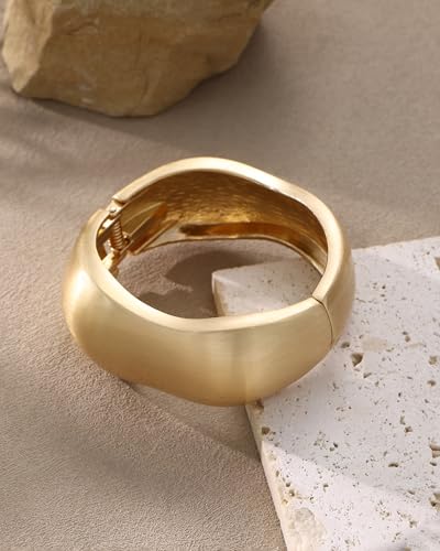 Bangle Bracelets for Women | 14K Gold Plated Trendy Wide Bracelets | Hinged Arm Cuff Bangles Chunky Bracelet for Women - color: Style C-Matte Gold Plated Bangles