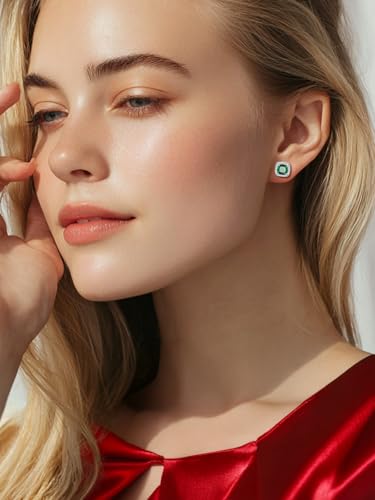 FindChic Birthstone Earrings for Women, Round/Heart/Square/Teardrop Earrings with 925 Sterling Silver Posts & Push Backs, Hypoallergenic Studs with Cubic Zirconia, 12 Months Jewelry with Gift Box - style: 05. May-Emerald (Square)