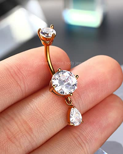 Belly Button Ring Dangle Belly Rings 316L Surgical Steel Belly Button Piercing Jewelry Teardrop Navel Ring for Women - color: Gold-CLCZ-10mm