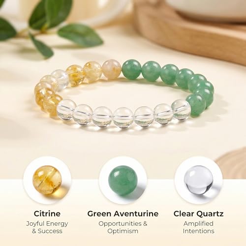 Bivei Protection Crystal Healing Bracelet | 8MM Strength Bracelet Spiritual Stretch Beaded Jewelry for Women Men Gift - color: Good Luck, size: Medium 6.8-7.3 inch
