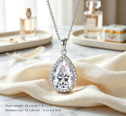 VONSSY Classic Oval Pendant Gemstone Necklace | Crystal Ruby Sapphire Waterdrop Birthstone Teardrop Emerald Necklace | 18K Platinum Gold Plated Chain | Jewelry Gift for Mother Wife Girlfriend - color: NL-White-Platinunm