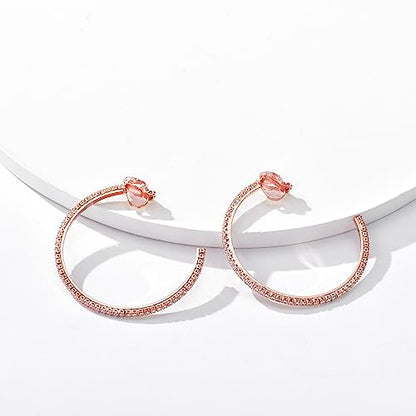 YOQUCOL 4.3CM(1.7in) Clip On Hoop Earrings Cubic Zirconia Non Pierced Ears Hoops for Women - color: 55MM-Rose gold