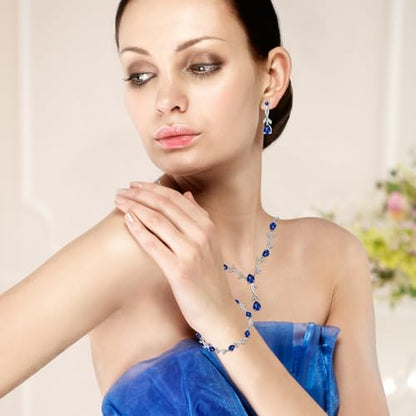 Jewelry Set for Women, Necklace Dangle Earrings Bracelet Set with White AAA Cubic Zirconia, Allergy Free Wedding Party Jewelry for Bridal Bridesmaid - color: Necklace+Earrings+Bracelet-blue