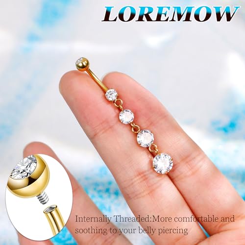 14G G23 Pure Titanium Dangle Belly Button Rings for Women Dangling Belly Ring Curved Barbell Internally Threaded Navel Rings CZ Navel Piercing Jewelry - color: Gold