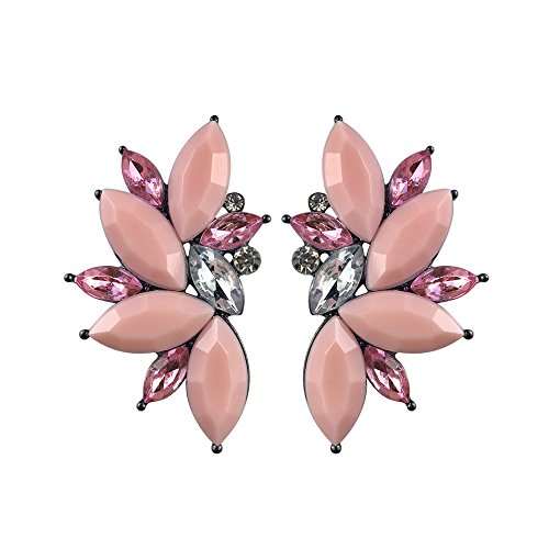80s Funky Punk Rock Spiky Starburst Angel Wings Oversized Colorful Stones Studded Candy Cluster Women Statement Stud Earrings - color: Matte Pink