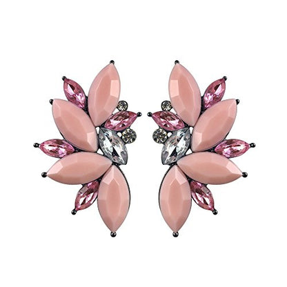 80s Funky Punk Rock Spiky Starburst Angel Wings Oversized Colorful Stones Studded Candy Cluster Women Statement Stud Earrings - color: Matte Pink