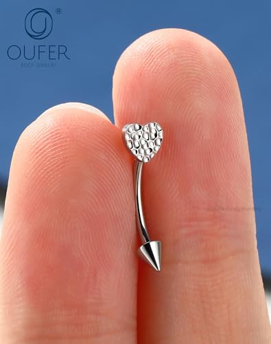 OUFER Rook Piercing Jewelry, G23 Solid Titanium Eyebrow Rings, Heart Vertical Labret Lip Jewelry, 16G Curved Barbells, Daith Rook Earrings for Women Men - color: Stainless Steel Heart, size: 16G 8mm