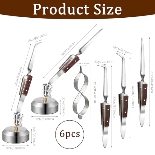 Third Hand Soldering Tweezers, 6 Pcs Cross Locking Tool for Jewelry Making | Self Closing Straight & Angled Tweezer, 2 with Base 360° Rotation, Figure 8 Gourd Clamp, Fits Crafting, Jewelry Repairing
