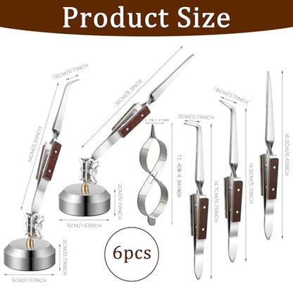 Third Hand Soldering Tweezers, 6 Pcs Cross Locking Tool for Jewelry Making | Self Closing Straight & Angled Tweezer, 2 with Base 360° Rotation, Figure 8 Gourd Clamp, Fits Crafting, Jewelry Repairing