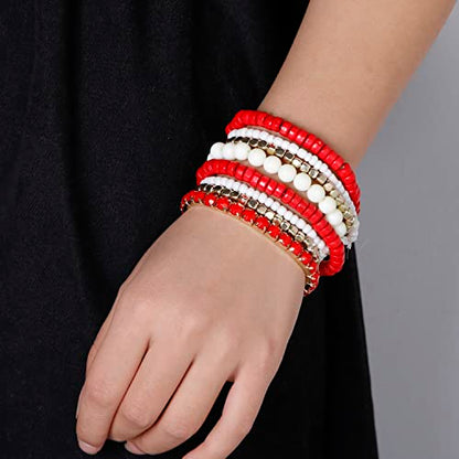 LUREME Boho Multi Strand Stackable Stretch Bracelet Set Wooden Cube Alloy Bead Bangle bl003172 - color: Red