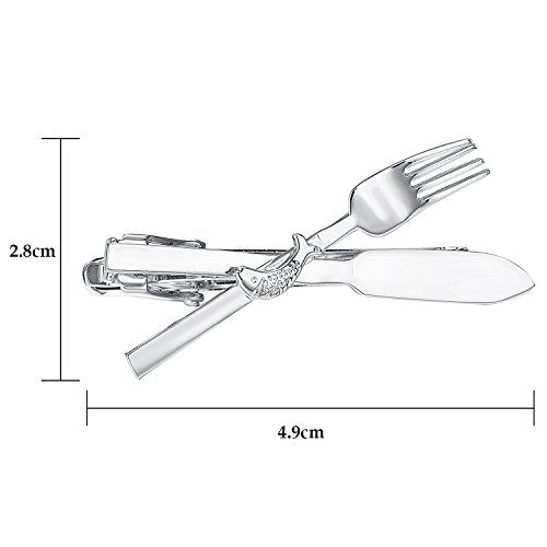 Yoursfs Unique Fork and Knief Tie Clip for Men Gold Silver 316L Stainless Steel Tie Bar Pin Novelty Men's Jewelry - style: Silver Fork and Knife Tie Clips
