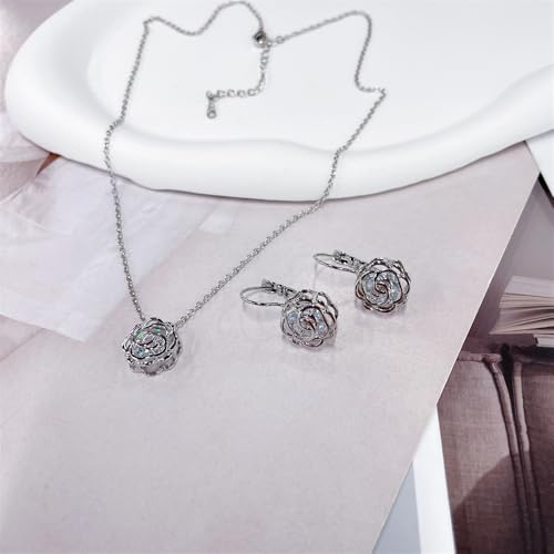 Rose Flower Jewelry Sets for Women Dainty Blooming Filigree Flower Austrian Crystal Choker Necklace Earring Set for Wedding Valentine Fashion Jewelry for Brides Bridesmai - color: Silver