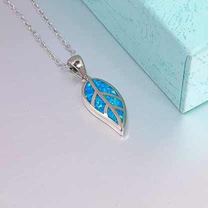 CiNily Opal Leaf/Flower Pendant Necklace for Women Silver Plated Jewelry Gift - color: blue