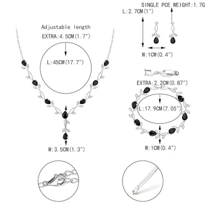 EVER FAITH Cubic Zirconia Pearl Leaf Bridal Jewelry Set for Bride Women | White Wedding Prom Necklace Dangle Earrings Bracelet, for Bridesmaid - color: CZ_Black Silver-Plated-Brass