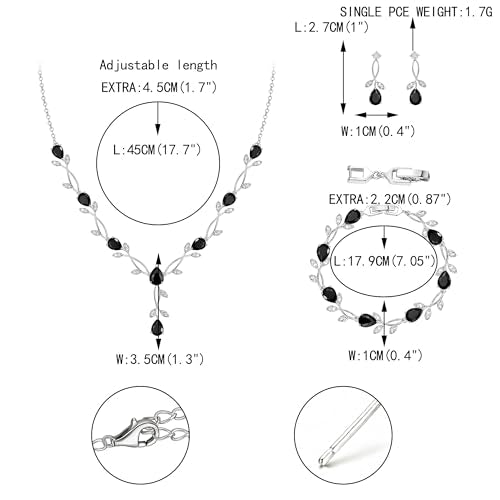 EVER FAITH Cubic Zirconia Pearl Leaf Bridal Jewelry Set for Bride Women | White Wedding Prom Necklace Dangle Earrings Bracelet, for Bridesmaid - color: CZ_Black Silver-Plated-Brass