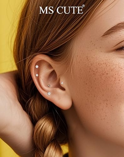 2Pcs Silver 20G/18G/16G Threadless Nose Stud Flat Back Earrings 316L Surgical Steel CZ Daity Nose Helix Cartilage Tragus Conch Labret Medusa Monroe Piercing Jewelry-Multiple Sizes & Gauges - size: 2PCS, 16g 6mm, 2mm CZ