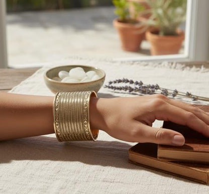 Touchstone Indian Bollywood Desire Brass Base Exotic Workmanship Free Size Cuff Bracelet in Antique Gold Or White Or Copper Tone for Women. - style: 1 D993 Light Gold
