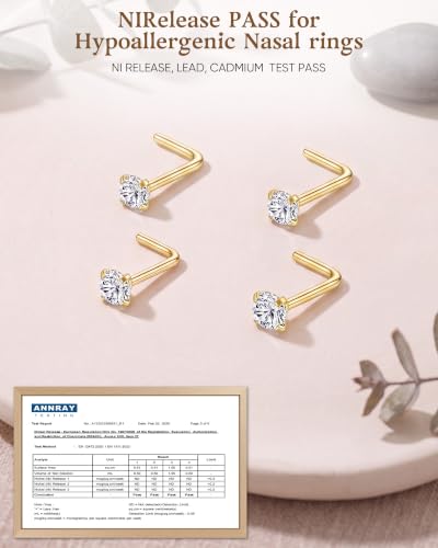8Pcs 20G Gold/Silver 316L Surgical Stainless Steel L Shaped Corkscrew Nose Studs earrings, Hypoallergenic Nickel Free Tiny Clear Cubic Zirconia Nose Piercing Jewelry 2mm‑4mm,cartilage piercings, Minimalist Dainty Body Piercing Accessories for Sensitive Sk