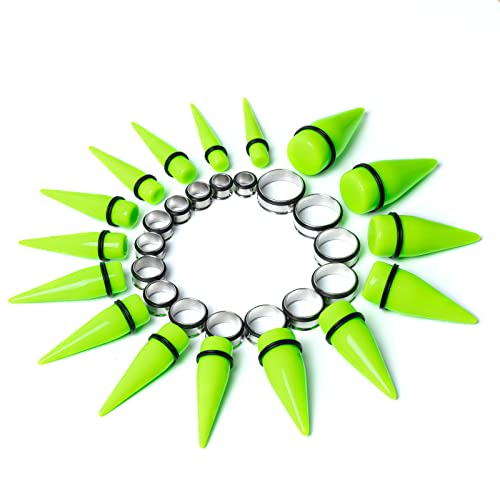 32 PCS 00G - 24mm Ear Taper Kit Gauge Stretching Kit | Hypoallergenic surgical Stainless steel Tapers Tunnels Plugs, body piercing jewelry for women and men - color: Green