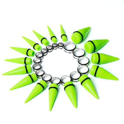 32 PCS 00G - 24mm Ear Taper Kit Gauge Stretching Kit | Hypoallergenic surgical Stainless steel Tapers Tunnels Plugs, body piercing jewelry for women and men - color: Green