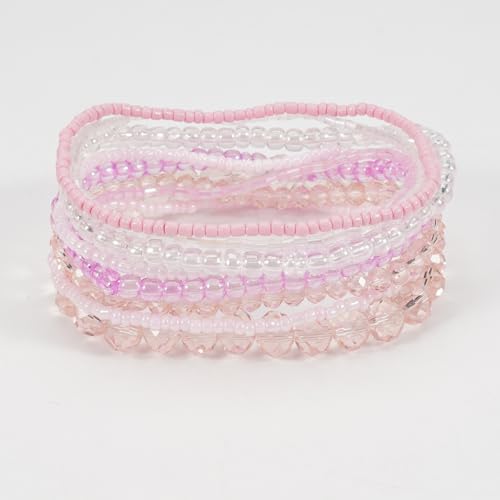 Boho Colorful Stackable Crystal Glass Beads Stretch Bracelets Multilayered Bracelets for Women Bohemian Jewelry - color: Pink 9pcs
