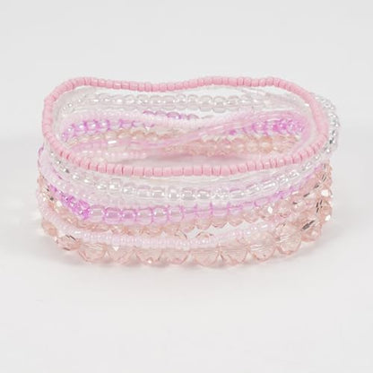 Boho Colorful Stackable Crystal Glass Beads Stretch Bracelets Multilayered Bracelets for Women Bohemian Jewelry - color: Pink 9pcs