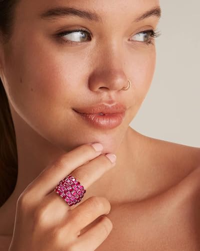 925 Sterling Silver Pave Birthstone Chunky Statement Rings for Women Men | 14K Gold Plated/Silver Large Dome Ring Birthday Cocktail Jewelry,Size 6 to 10(with Gift Box) - color: 07-Created Ruby-Jul.