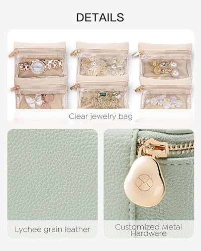 VLANDO Jewelry Travel Case,Travel Jewelry Organizer with Clear Velvet Jewelry Bags 6Pcs Zipper Pouch for Women Girl Gift-Mint Green - color: B.6PCS Mint Green