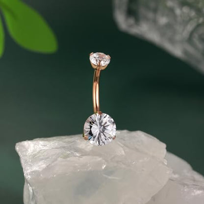 FUNLMO 14G Belly Button Ring Titanium Belly Button Piercing Belly Ring Internally Threaded Navel Piercing Jewelry - color: Rose gold-Clear CZ