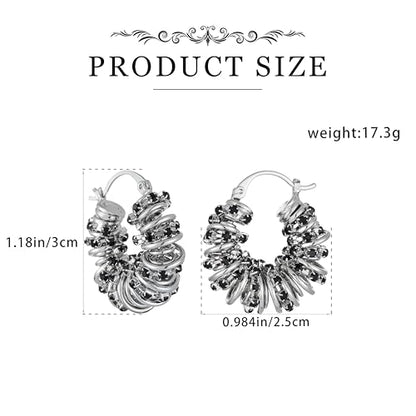 Statement Earrings for Women | Chunky Gold Hoops Rhinestone Thick Hoop Earrings 14K Gold Plated Hypoallergenic - color: Silver-Black