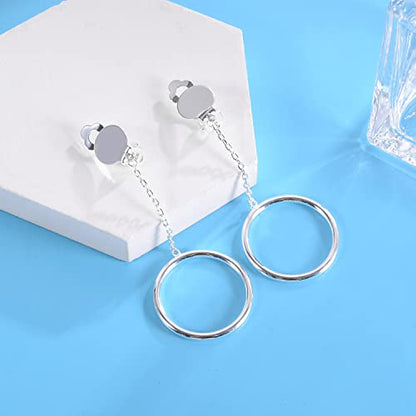 1 inch Hoop Dangle Style Clip On Earrings for No Pierced Ears - color: silver